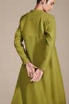 AMPM_Green Thick Wool Embroidered Embossed Jacket Open Palazzo Set _at_Aza_Fashions