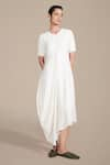 Buy_AMPM_Ivory Thick Wool Embroidered Rib Textured Round Dress With Belt _at_Aza_Fashions