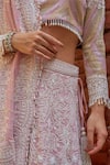 Buy_NIMA FASHIONS_Pink Georgette Hand Embroidered Mirror Round Neck Floral Pearl Lehenga Set _Online_at_Aza_Fashions