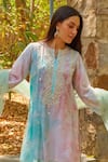 Shop_NIMA FASHIONS_Multi Color Net Tie-dyed And Hand Embroidered Abstract Pearl Yoke Kurta Set _Online_at_Aza_Fashions