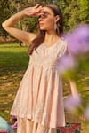 Shop_NIMA FASHIONS_Pink Chanderi Embellished Cutdana V Neck Tunic And Palazzo Set _at_Aza_Fashions