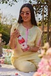 NIMA FASHIONS_Yellow Linen Embellished Pipe Notched Thread Kurta And Pant Set _Online_at_Aza_Fashions