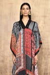 Shop_Naintara Bajaj_Multi Color Kaftan Gajji Silk (satin) Printed Abstract V Pattern With Inner_Online_at_Aza_Fashions