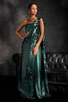 Buy_Studio22 by Pulkita Arora Bajaj_Green Satin Sequins Splendour Pre-draped Saree With Blouse _at_Aza_Fashions
