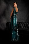 Shop_Studio22 by Pulkita Arora Bajaj_Green Satin Sequins Splendour Pre-draped Saree With Blouse _at_Aza_Fashions