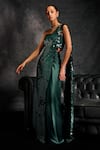 Studio22 by Pulkita Arora Bajaj_Green Satin Sequins Splendour Pre-draped Saree With Blouse _Online_at_Aza_Fashions