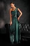 Buy_Studio22 by Pulkita Arora Bajaj_Green Satin Sequins Splendour Pre-draped Saree With Blouse _Online_at_Aza_Fashions