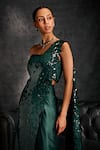 Shop_Studio22 by Pulkita Arora Bajaj_Green Satin Sequins Splendour Pre-draped Saree With Blouse _Online_at_Aza_Fashions