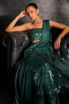 Studio22 by Pulkita Arora Bajaj_Green Satin Sequins Splendour Pre-draped Saree With Blouse _at_Aza_Fashions