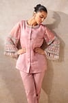 Shop_Studio22 By Pulkita Arora Bajaj_Pink Organza Blushing Rose Glass Bead Embellished Sleeves Kurta With Pant _at_Aza_Fashions