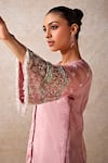 Studio22 By Pulkita Arora Bajaj_Pink Organza Blushing Rose Glass Bead Embellished Sleeves Kurta With Pant _Online_at_Aza_Fashions
