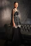 Studio22 By Pulkita Arora Bajaj_Black Crepe, Net Sequins, Constellation Embellished Peplum Kurta Sharara Set _Online_at_Aza_Fashions