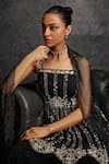 Studio22 By Pulkita Arora Bajaj_Black Crepe, Net Sequins, Constellation Embellished Peplum Kurta Sharara Set _at_Aza_Fashions