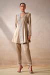 Buy_Studio22 By Pulkita Arora Bajaj_Beige Satin Sequins, Constellation Embellished Bloom Cut Work Kurta With Pant _at_Aza_Fashions