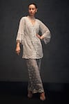 Buy_Studio22 by Pulkita Arora Bajaj_Silver Net Embroidery Sequins Euphoria Moti Gardenia Embellished Kurta With Pant _at_Aza_Fashions