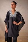 Buy_Studio22 By Pulkita Arora Bajaj_Black Satin, New Moon Glass Beaded Neckline Embellished Kaftan With Pant _Online_at_Aza_Fashions
