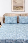 Shop_House This_Blue 100% Cotton Printed Gamathi Double Bed Set _at_Aza_Fashions