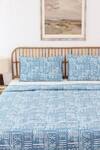 Buy_House This_Blue 100% Cotton Printed Gamathi Double Bed Set _Online_at_Aza_Fashions