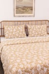 Shop_House This_Beige 100% Cotton Printed Genda Phool Double Bed Set _Online_at_Aza_Fashions