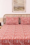 Shop_House This_Red 100% Cotton Printed Gamathi Double Bed Set _at_Aza_Fashions