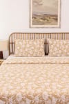 Buy_House This_Beige 100% Cotton Printed Genda Phool Bed Set _Online_at_Aza_Fashions