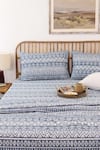 Buy_House This_Blue 100% Cotton Printed Kullu Patti Double Bed Set _at_Aza_Fashions