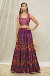 Alaya Advani_Purple Silk Blend Embroidered Gota Square Printed Scallop Hem Lehenga Set_Online_at_Aza_Fashions