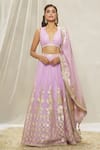Buy_Alaya Advani_Purple Silk Blend Embroidered Gota Plunging Bead And Lehenga Set_at_Aza_Fashions