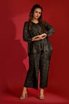 Buy_Crimp_Black 100% Polyester V Neck Metallic Flared Top And Pant Set _at_Aza_Fashions