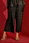 Crimp_Black 100% Polyester V Neck Metallic Flared Top And Pant Set _Online_at_Aza_Fashions