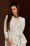 Crimp_Ivory 100% Polyester V Neck Metallic Top Pant Set _Online_at_Aza_Fashions