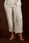 Shop_Crimp_Ivory 100% Polyester V Neck Metallic Top Pant Set _Online_at_Aza_Fashions