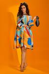 Shop_Crimp_Multi Color 100% Poly Round Abstract Pattern Shift Dress _at_Aza_Fashions