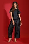 Buy_Crimp_Black 100% Polyester Round Vertical Pleated Top And Pant Set _at_Aza_Fashions