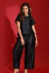 Crimp_Black 100% Polyester Round Vertical Pleated Top And Pant Set _Online_at_Aza_Fashions