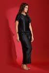 Buy_Crimp_Black 100% Polyester Round Vertical Pleated Top And Pant Set _Online_at_Aza_Fashions