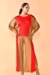 Buy_Crimp_Brown 100% Polyester Round Front Panel Top And Pant Set _at_Aza_Fashions