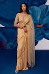 Buy_Zoon_Gold Blouse Net Embroidered Sequin Round Floral Pre-stitched Saree With _at_Aza_Fashions