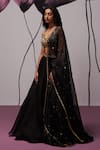 Shop_Zoon_Black Blouse Crepe Embroidered Sequin Round Floral Applique Lehenga Set_Online_at_Aza_Fashions