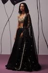 Buy_Zoon_Black Blouse Crepe Embroidered Sequin Round Floral Applique Lehenga Set