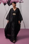 Buy_Zoon_Black Kaftan Soft Georgette Embroidered Floral Applique V-neck Embellished _at_Aza_Fashions