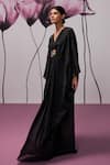 Zoon_Black Kaftan Soft Georgette Embroidered Floral Applique V-neck Embellished _Online_at_Aza_Fashions