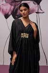 Shop_Zoon_Black Kaftan Soft Georgette Embroidered Floral Applique V-neck Embellished _Online_at_Aza_Fashions