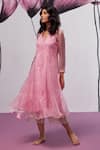 Buy_Zoon_Pink Kurta Pure Silk Organza Embroidered Sequin V-neck Thread Pant Set _Online_at_Aza_Fashions