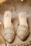 Shop_House Of Vian_Silver Crystals, Cut Work, Sequins Sitarah Stripe Embroidered Mule Heels _at_Aza_Fashions