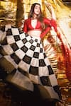 Buy_PRIYAL PRAKASH_Multi Color Raw Silk Embroidered Zari And Sequin Chess Board Pattern Lehenga Set _at_Aza_Fashions