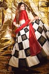 Shop_PRIYAL PRAKASH_Multi Color Raw Silk Embroidered Zari And Sequin Chess Board Pattern Lehenga Set _Online_at_Aza_Fashions