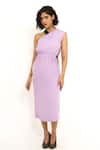 Buy_House of Behram_Purple Moss Crepe Plain V Neck Elasticated Detail Dress _at_Aza_Fashions