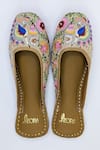 Shop_Azora_Beige Thread And Pearl Embroidered Gulmohar Juttis _at_Aza_Fashions