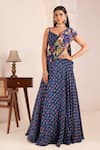 Buy_AFFROZ_Blue Viscose Crepe Print Wildflora Bloom Cowl Neck Lehenga Saree With Blouse _at_Aza_Fashions